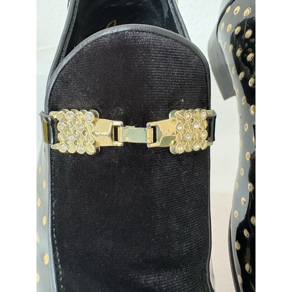 Christian Louboutin Men’s Equiswing EU 40 Loafers Patent Black Velvet Gold Dots